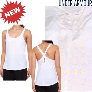 🆕 Under Armour Graphic HeatGear® Tank Top White w/ yellow print